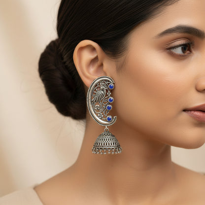 Moon-lit Mayur Jhumki earrings (Blue)