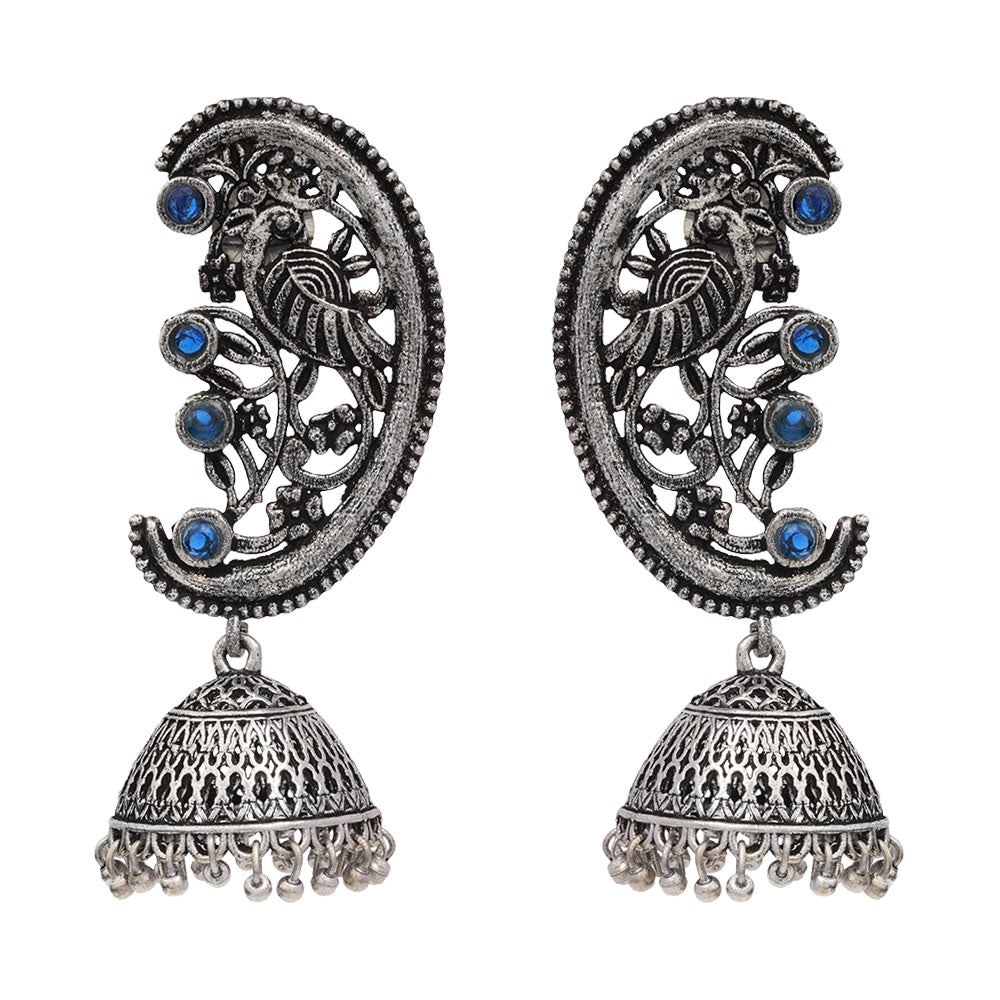 Moon-lit Mayur Jhumki earrings (Blue)