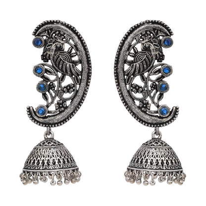 Moon-lit Mayur Jhumki earrings (Blue)