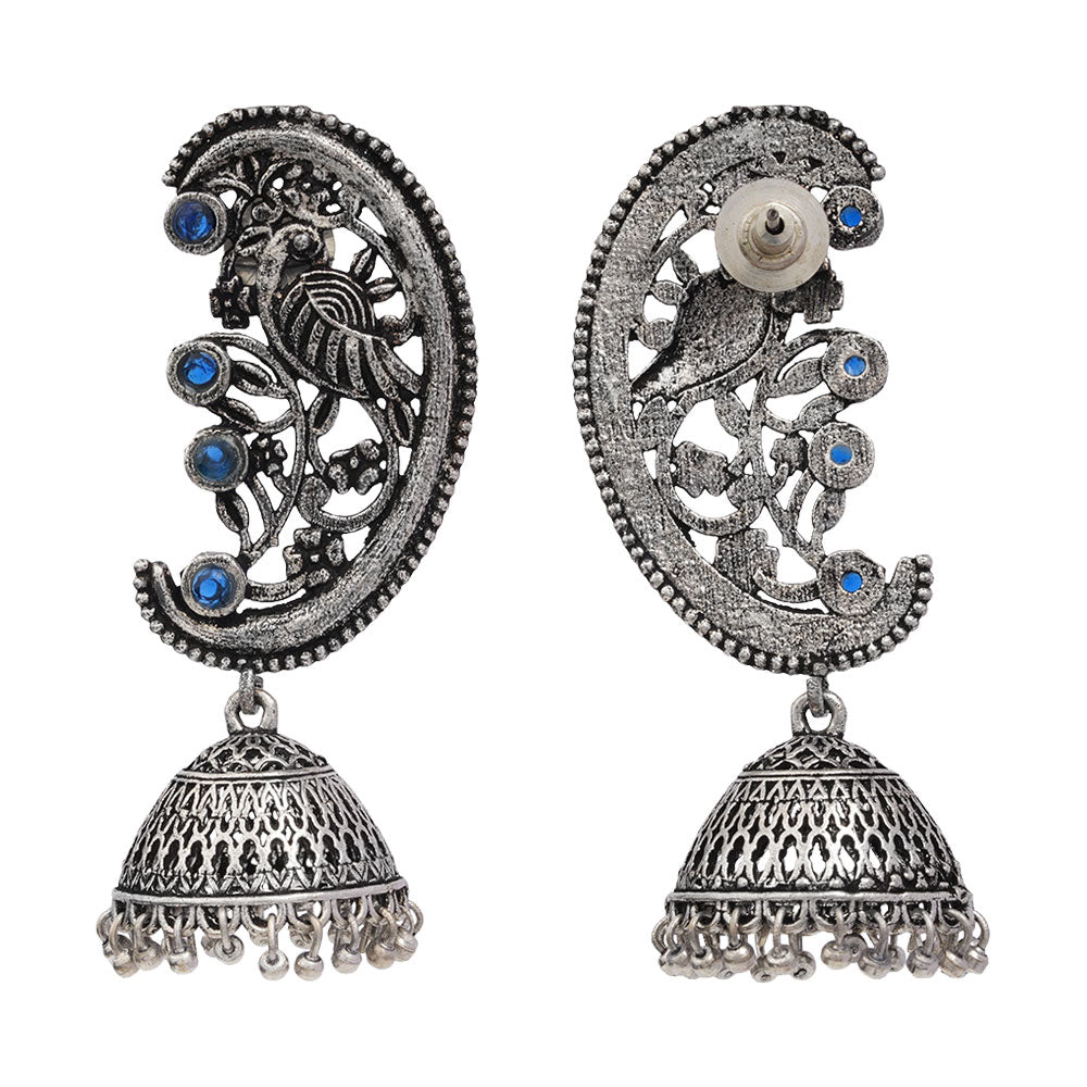 Moon-lit Mayur Jhumki earrings (Blue)