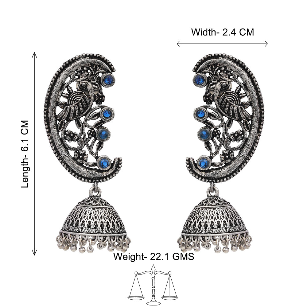 Moon-lit Mayur Jhumki earrings (Blue)
