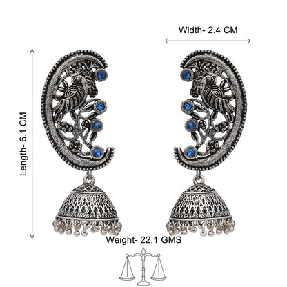 Moon-lit Mayur Jhumki earrings (Blue)