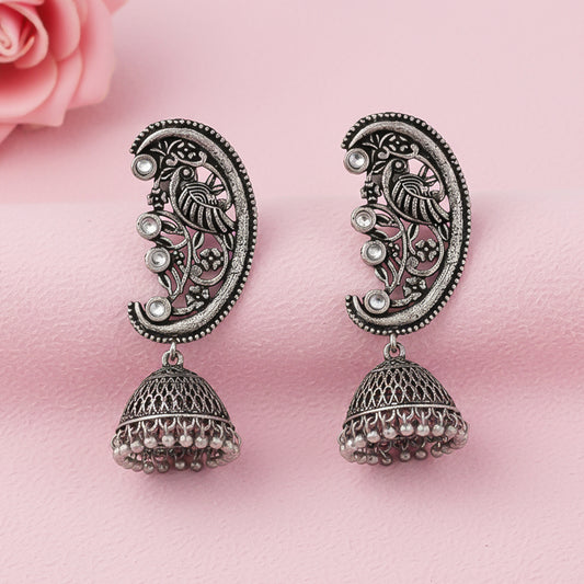 Moon-lit Mayur Jhumki earrings (White)