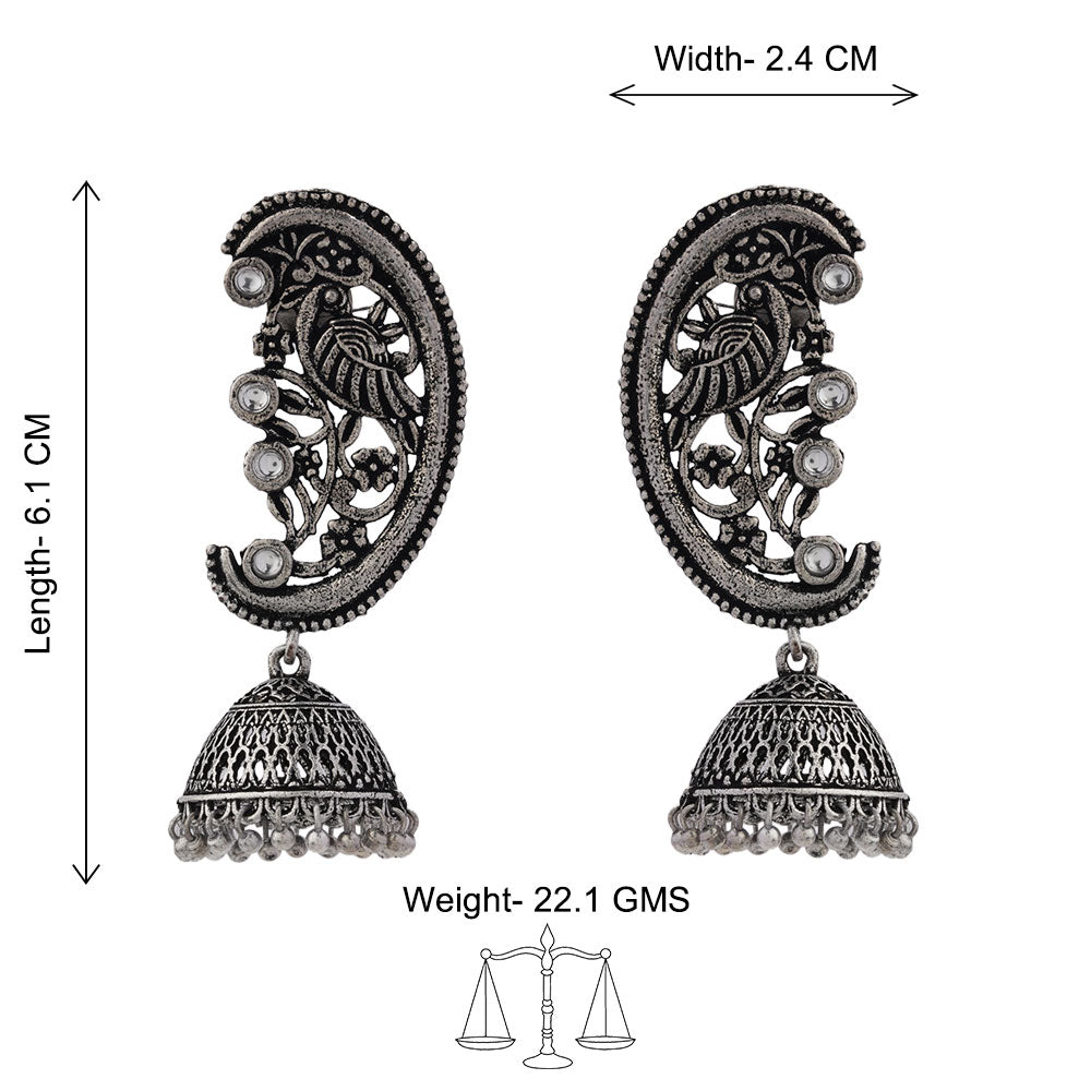 Moon-lit Mayur Jhumki earrings (White)
