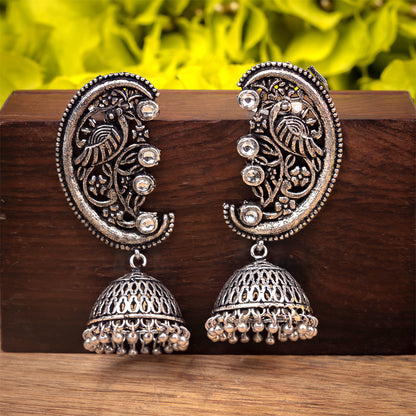 Moon-lit Mayur Jhumki earrings (White)