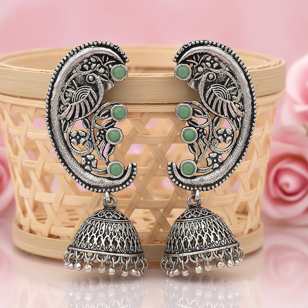 Moon-lit Mayur Jhumki earrings (Pista)