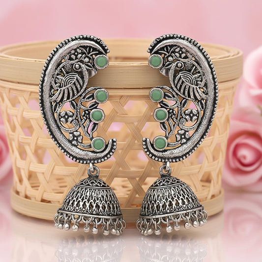 Moon-lit Mayur Jhumki earrings (Pista)