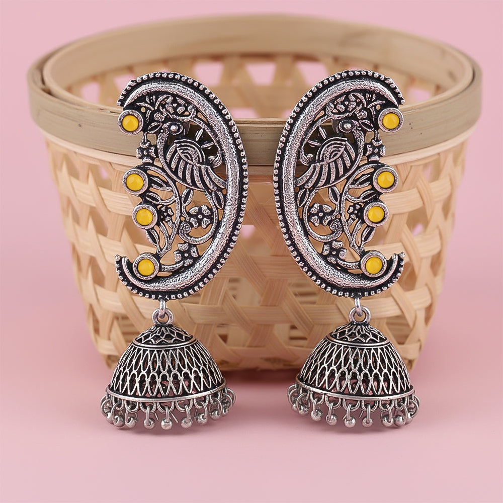 Moon-lit Mayur Jhumki earrings (Yellow)