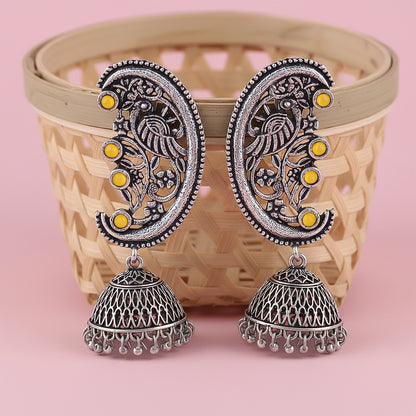 Moon-lit Mayur Jhumki earrings (Yellow)