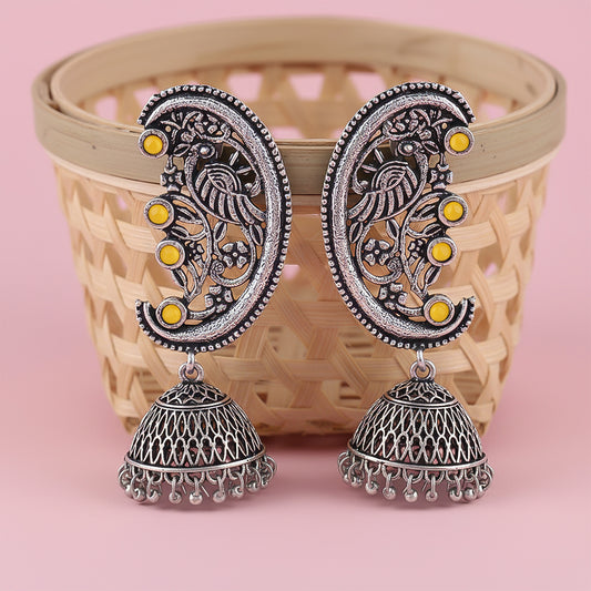 Moon-lit Mayur Jhumki earrings (Yellow)