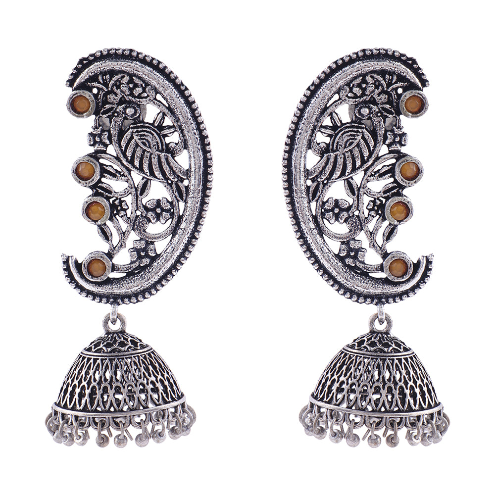 Moon-lit Mayur Jhumki earrings (Yellow)