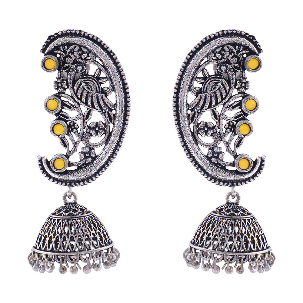 Moon-lit Mayur Jhumki earrings (Yellow)