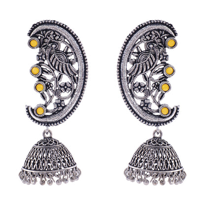 Moon-lit Mayur Jhumki earrings (Yellow)