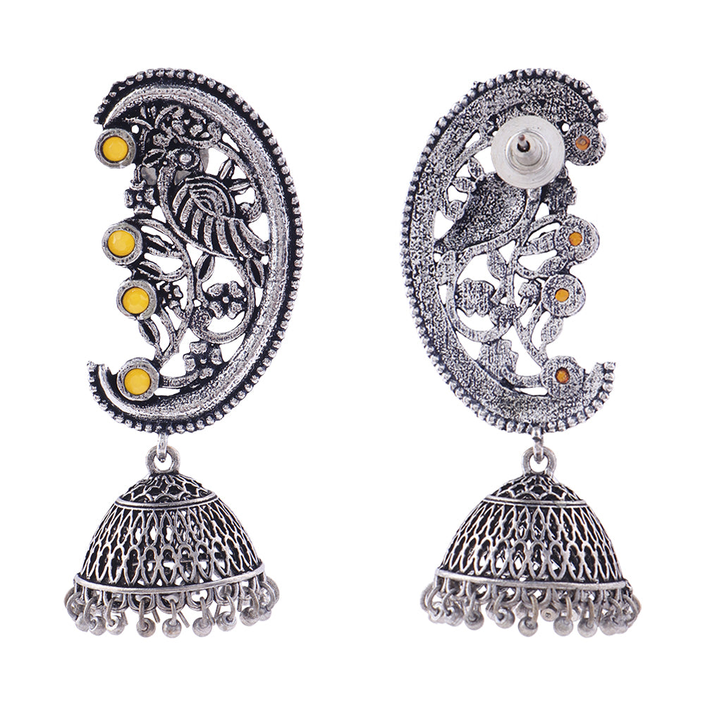Moon-lit Mayur Jhumki earrings (Yellow)