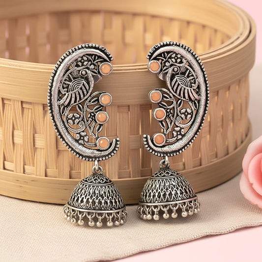 Moon-lit Mayur Jhumki earrings (Light Orange)