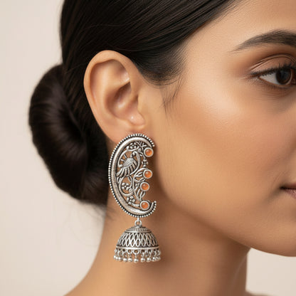 Moon-lit Mayur Jhumki earrings (Light Orange)