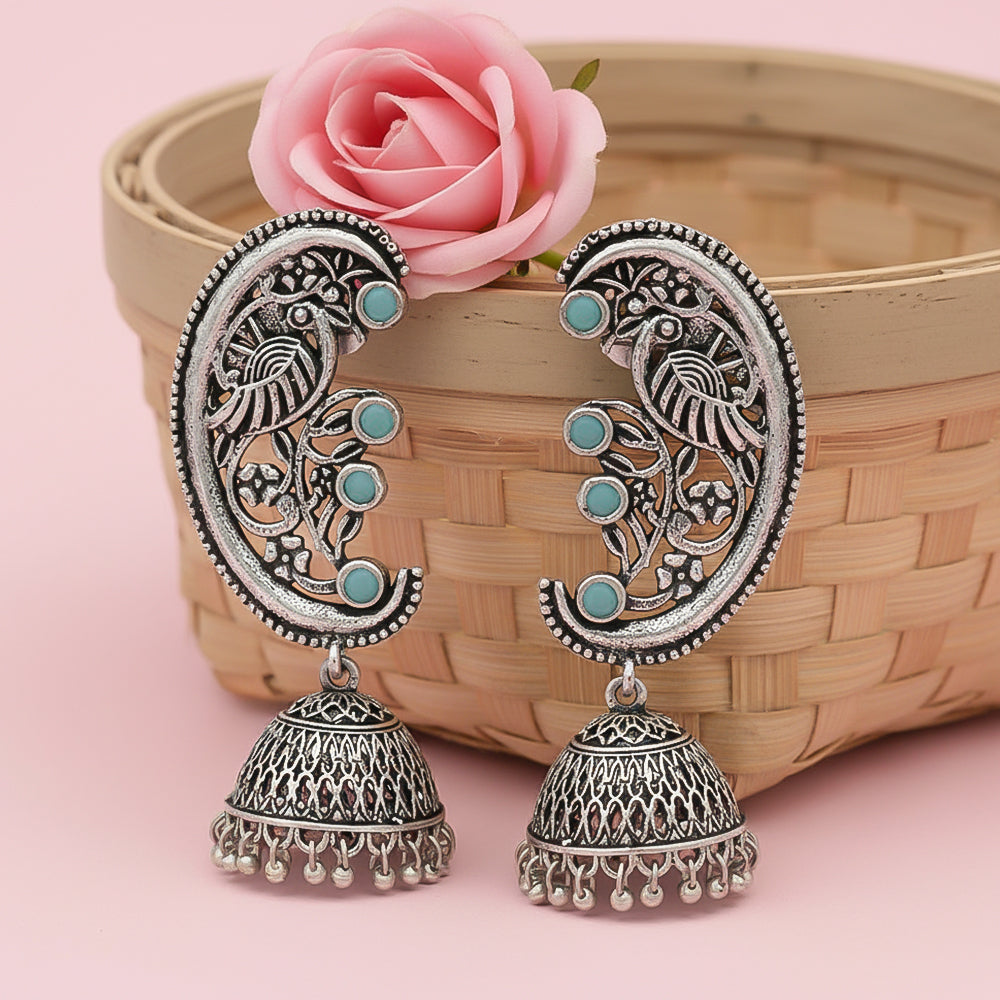 Moon-lit Mayur Jhumki earrings (Mint)