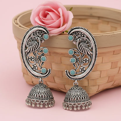 Moon-lit Mayur Jhumki earrings (Mint)