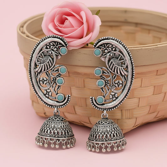 Moon-lit Mayur Jhumki earrings (Mint)