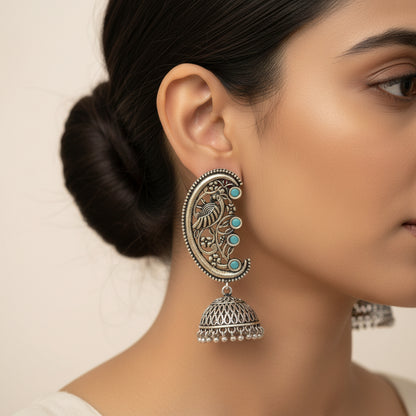 Moon-lit Mayur Jhumki earrings (Mint)