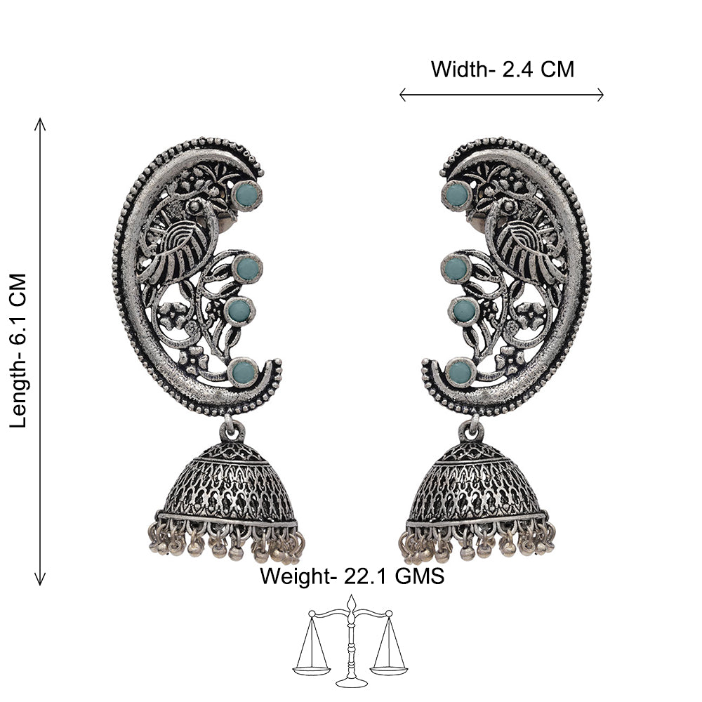 Moon-lit Mayur Jhumki earrings (Mint)