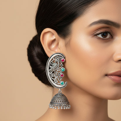 Moon-lit Mayur Jhumki earrings (Multicolored)