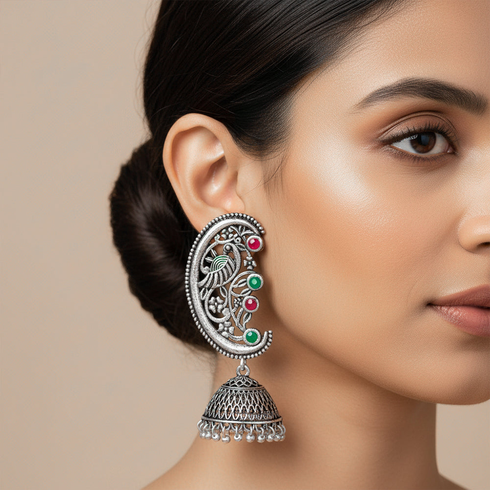 Moon-lit Mayur Jhumki earrings (Multicolored)
