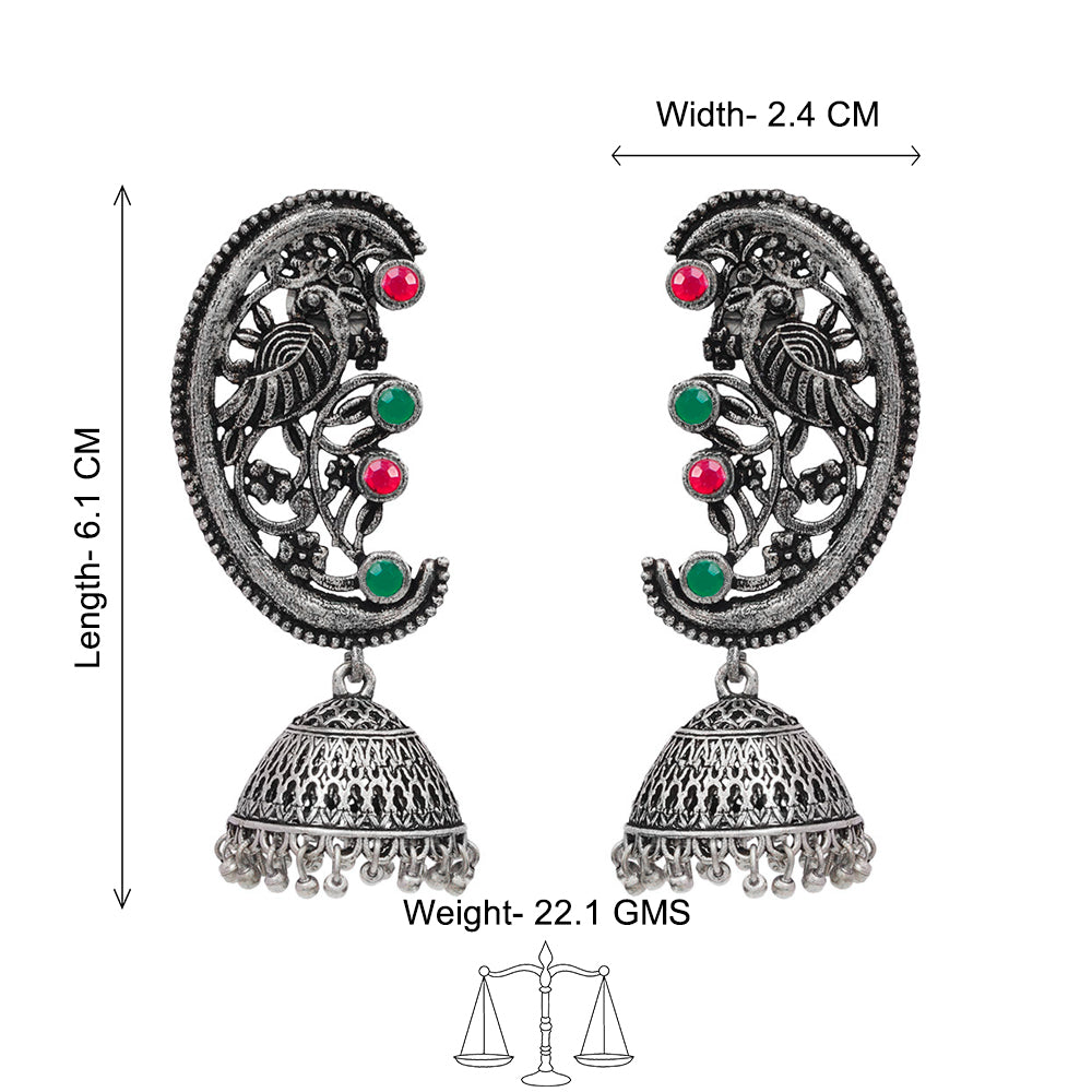 Moon-lit Mayur Jhumki earrings (Multicolored)