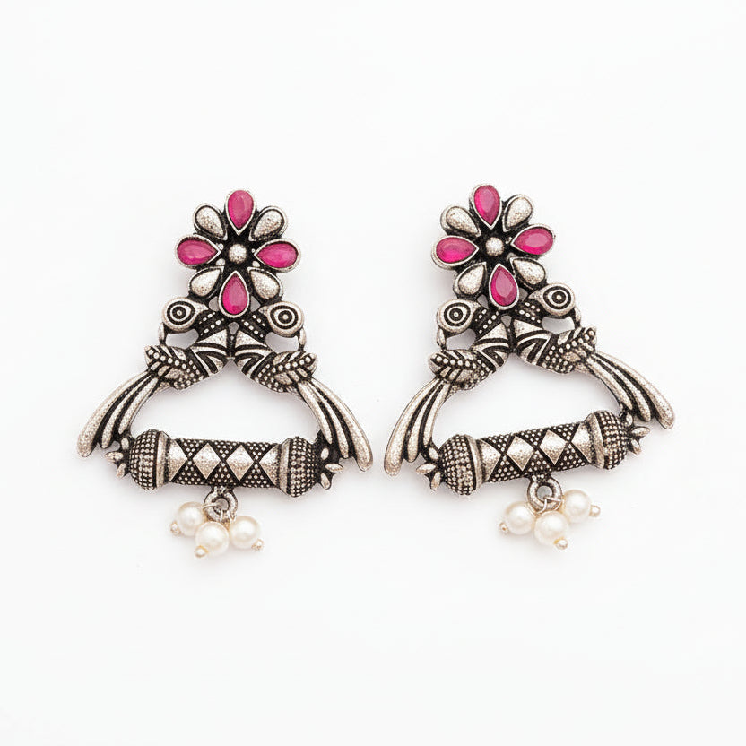 Tweet and bloom stud earring (Red)
