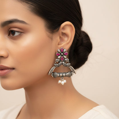 Tweet and bloom stud earring (Red)