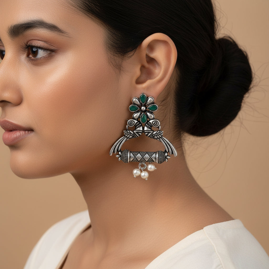 Tweet and bloom stud earring (Green)