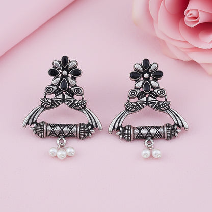 Tweet and bloom stud earring (Black)