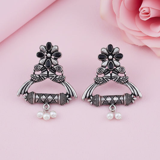 Tweet and bloom stud earring (Black)