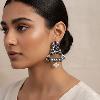 Tweet and bloom stud earring (Blue)