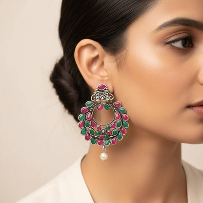 Peacock glow stone studded dangler & Diva Drops stud Combo set