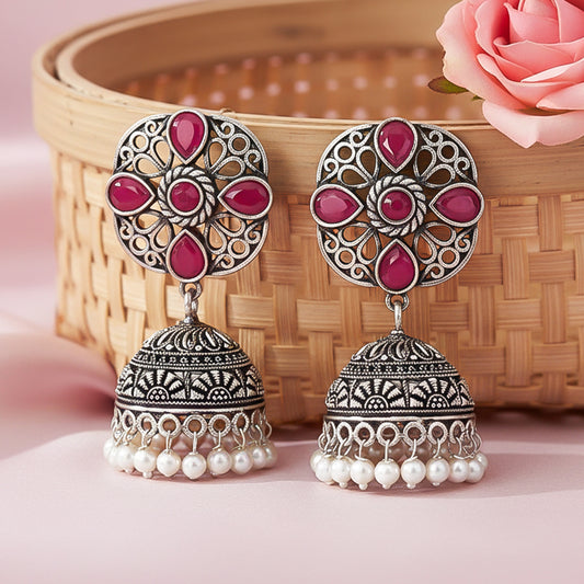 Curv & Swirl jhumka earring (Red)