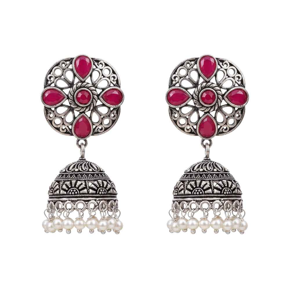 Curv & Swirl jhumka earring (Red)