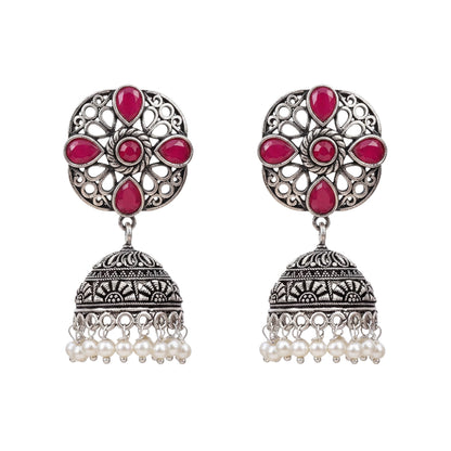Curv & Swirl jhumka earring (Red)