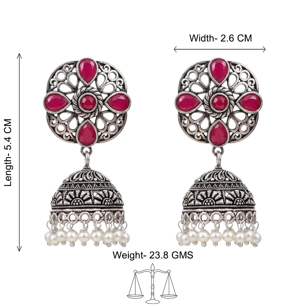 Curv & Swirl jhumka earring (Red)