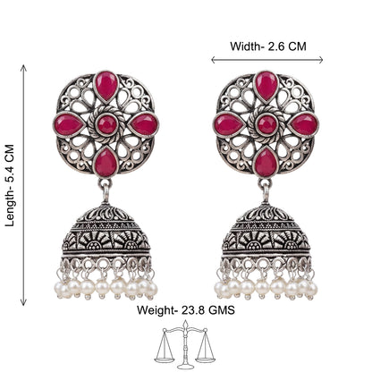 Curv & Swirl jhumka earring (Red)