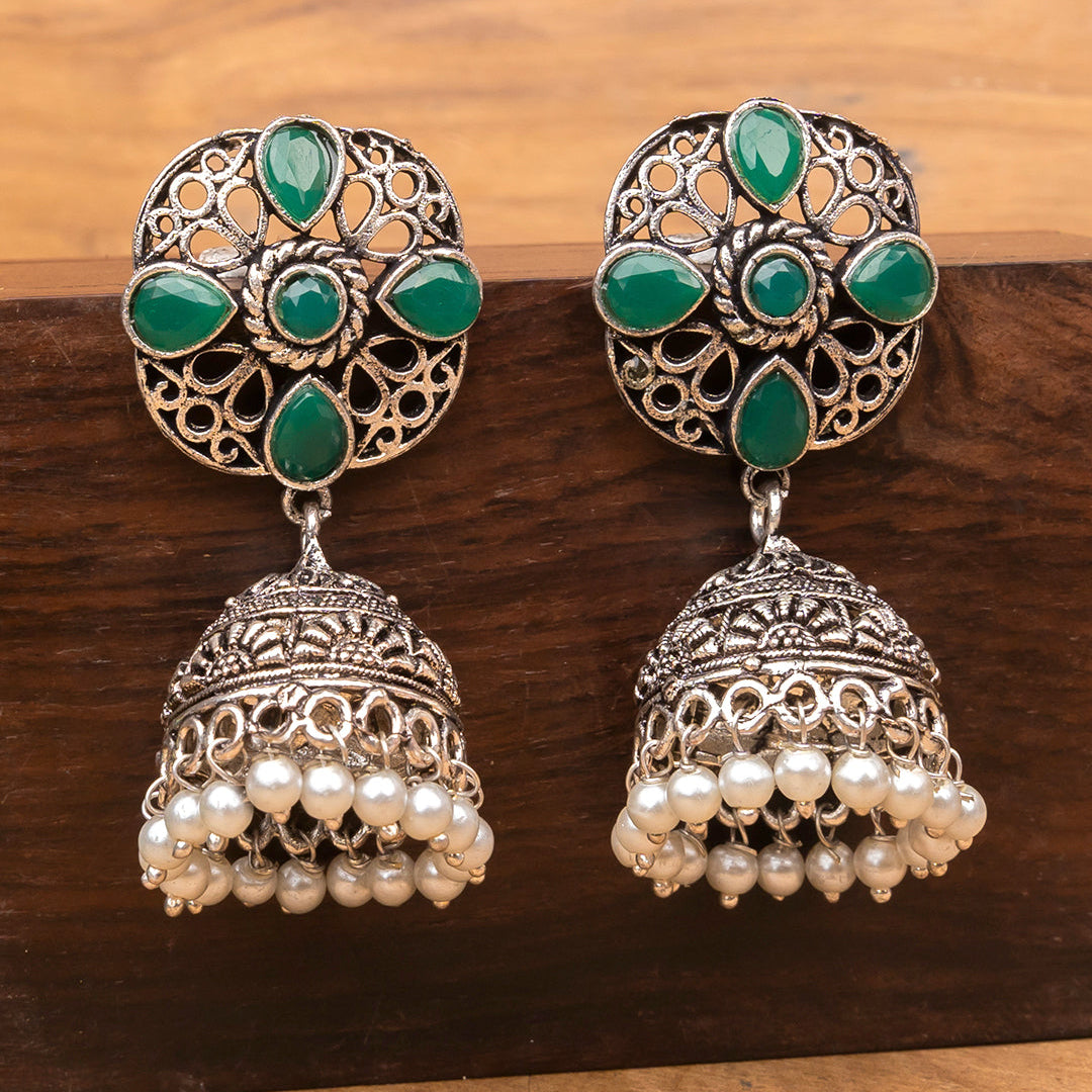 Curv & Swirl jhumka earring (Green)