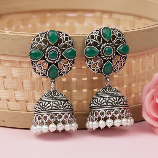 Curv & Swirl jhumka earring (Green)