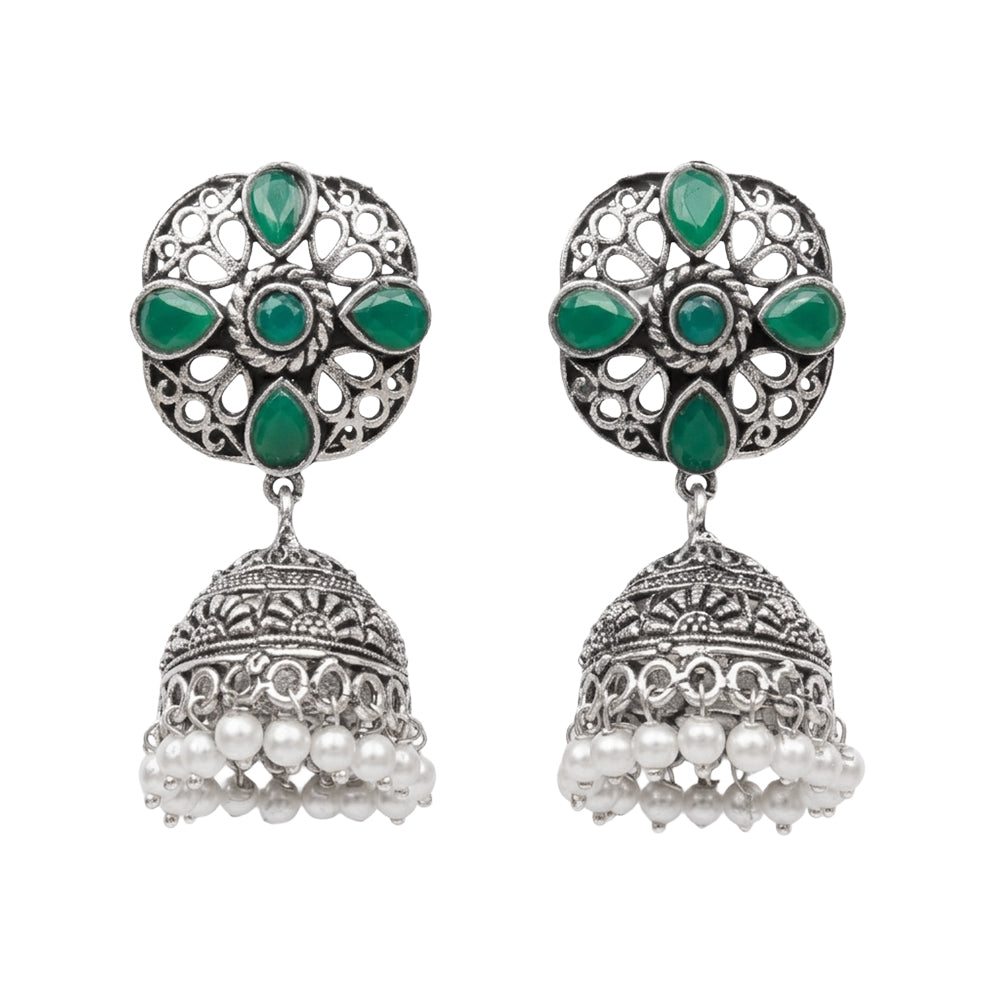 Curv & Swirl jhumka earring (Green)