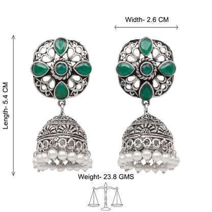 Curv & Swirl jhumka earring (Green)
