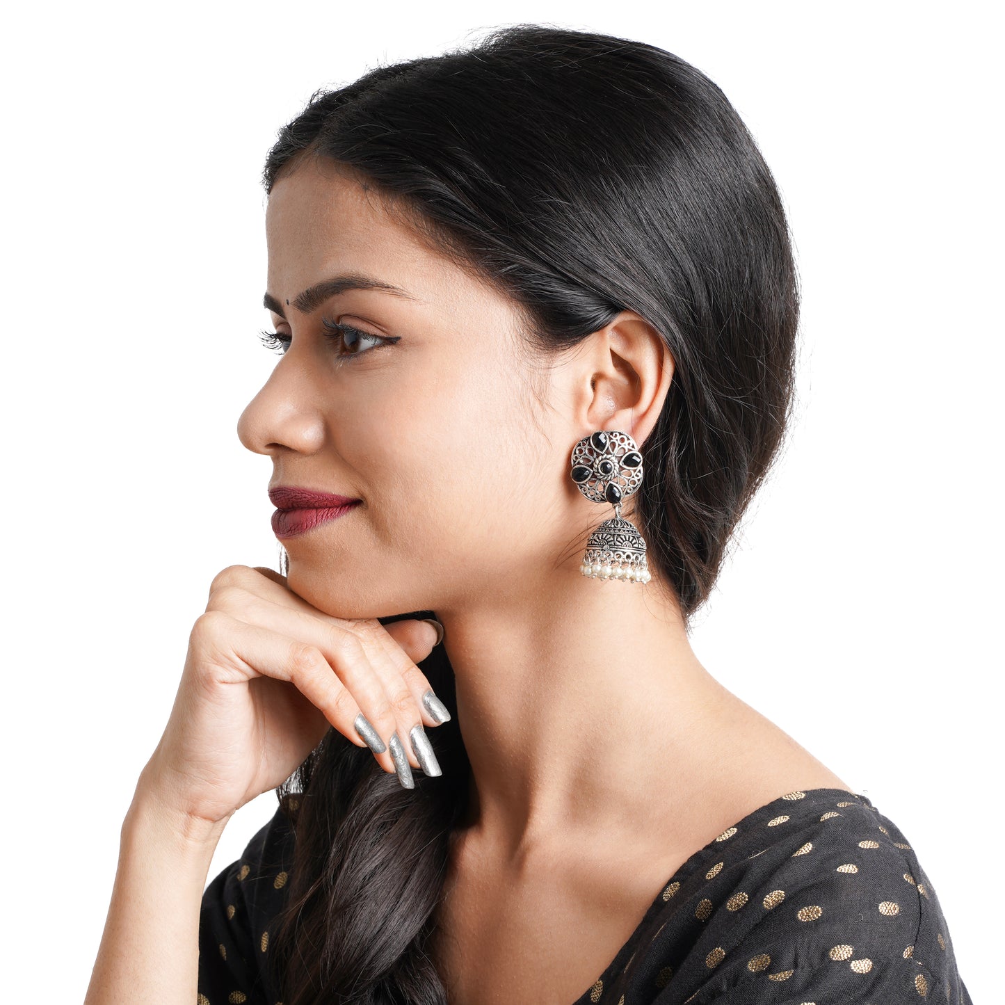 Curv & Swirl jhumka earring (Black)