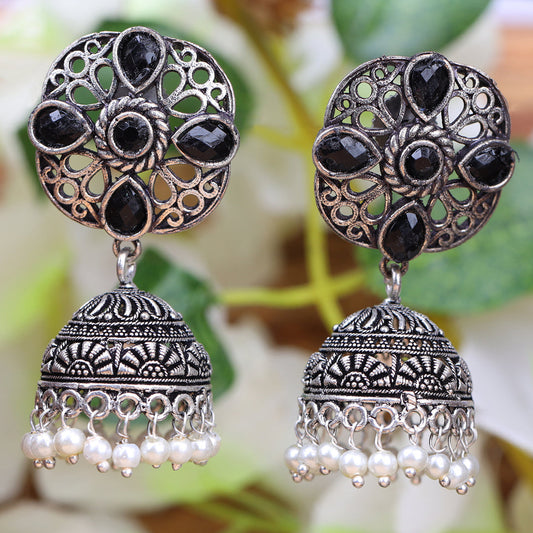 Curv & Swirl jhumka earring (Black)