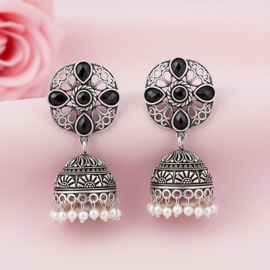 Curv & Swirl jhumka earring (Black)