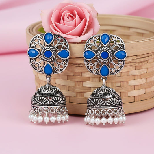 Curv & Swirl jhumka earring (Blue)