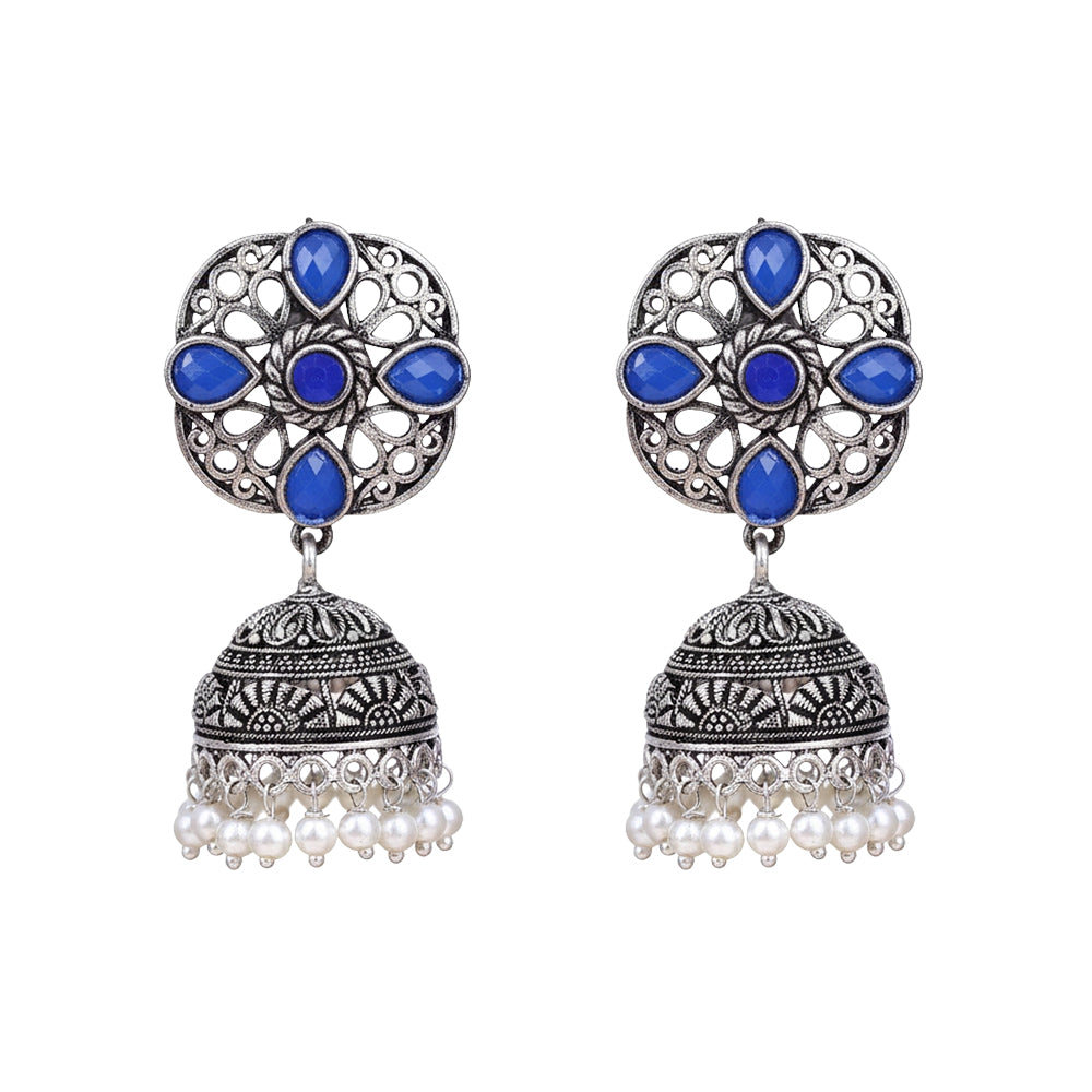 Curv & Swirl jhumka earring (Blue)