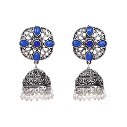 Curv & Swirl jhumka earring (Blue)